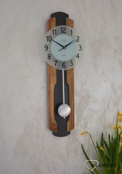 Nowoczesny zegar ścienny wiszący kwarcowy drewno i szkło NS21001.1. Zegar ścienny wiszący długi. Zegar ścienny z płynącym sekundnikiem, zegar jest cichy i nie tyka. Zegar ścienny do pokoju każdego wn (2).JPG
