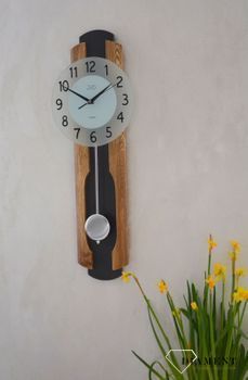 Nowoczesny zegar ścienny wiszący kwarcowy drewno i szkło NS21001.1. Zegar ścienny wiszący długi. Zegar ścienny z płynącym sekundnikiem, zegar jest cichy i nie tyka. Zegar ścienny do pokoju każdego wn (4).JPG