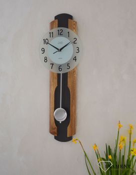 Nowoczesny zegar ścienny wiszący kwarcowy drewno i szkło NS21001.1. Zegar ścienny wiszący długi. Zegar ścienny z płynącym sekundnikiem, zegar jest cichy i nie tyka. Zegar ścienny do pokoju każdego wn (5).JPG