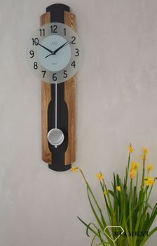 Nowoczesny zegar ścienny wiszący kwarcowy drewno i szkło NS21001.1. Zegar ścienny wiszący długi. Zegar ścienny z płynącym sekundnikiem, zegar jest cichy i nie tyka. Zegar ścienny do pokoju każdego wn (6).JPG