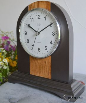 Zegar kominkowy drewniany JVD NS21020.2 to zegar kominkowy wykonany z drewna w kolorze antracytu i dębu. Piękny zegar do stylowego wnętrza. Zegar kominkowy z cichym mechanizmem (1).JPG