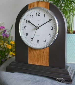 Zegar kominkowy drewniany JVD NS21020.2 to zegar kominkowy wykonany z drewna w kolorze antracytu i dębu. Piękny zegar do stylowego wnętrza. Zegar kominkowy z cichym mechanizmem (4).JPG