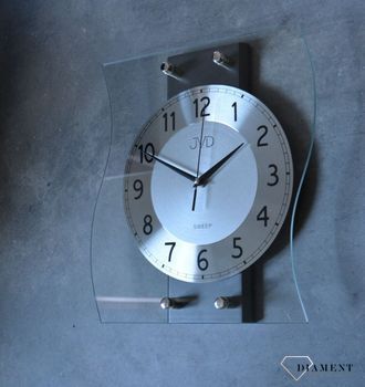Ścienny zegar szklany z drewnem grafitowy NS21053.2 Nowoczesny zegar drewniany  ze srebrnymi cyframi. Zegary do nowoczesnego wnętrza.  (16).JPG