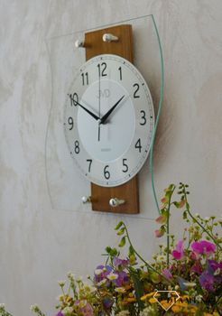 Ścienny zegar drewno szkło JVD NS21053.3 Nowoczesny zegar drewniany  ze srebrnymi cyframi. Zegary do nowoczesnego wnętrza. Zegary ścienne (3).JPG