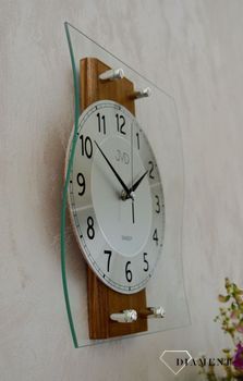 Ścienny zegar drewno szkło JVD NS21053.3 Nowoczesny zegar drewniany  ze srebrnymi cyframi. Zegary do nowoczesnego wnętrza. Zegary ścienne (4).JPG