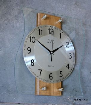 Ścienny zegar drewno szkło JVD NS21053.3 Nowoczesny zegar drewniany  ze srebrnymi cyframi. Zegary do nowoczesnego wnętrza. Zegary ścienne (6).JPG