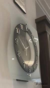 Nowoczesny zegar na ścianę do salonu szklany JVD. Zegar JVD w szklanej obudowie z ciemną tarczą i wyraźnymi cyframi arabskimi. Darmowa wysyłka! (3).jpg