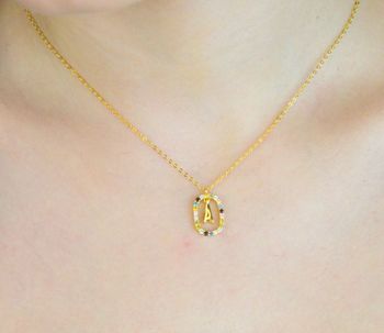 Elegancki naszyjnik srebrny damski NSP6471-AZ 💎 łańcuszek ankier z owalną zawieszką i kolorową cyrkonią z literką A. Srebro próby 925, długość 40 cm + 9 cm, waga 2,10 g, zapięcie karabińczyk. Subtelna, personalizowana biż.JPG