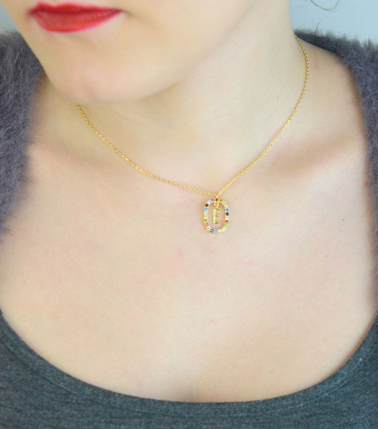 Naszyjnik srebrny pozłacany NSP6471-EZ – ankier z zawieszką i literką E, próba 925 💎 E.jpg