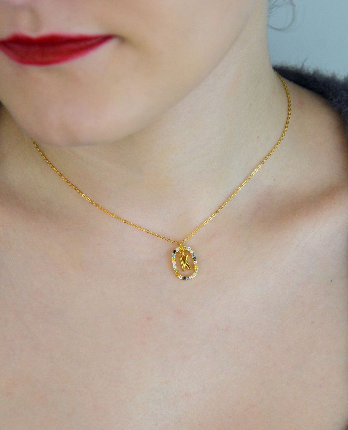 Naszyjnik srebrny damski NSP6471-KZ – ankier z zawieszką i literką K, próba 925 💎.jpg