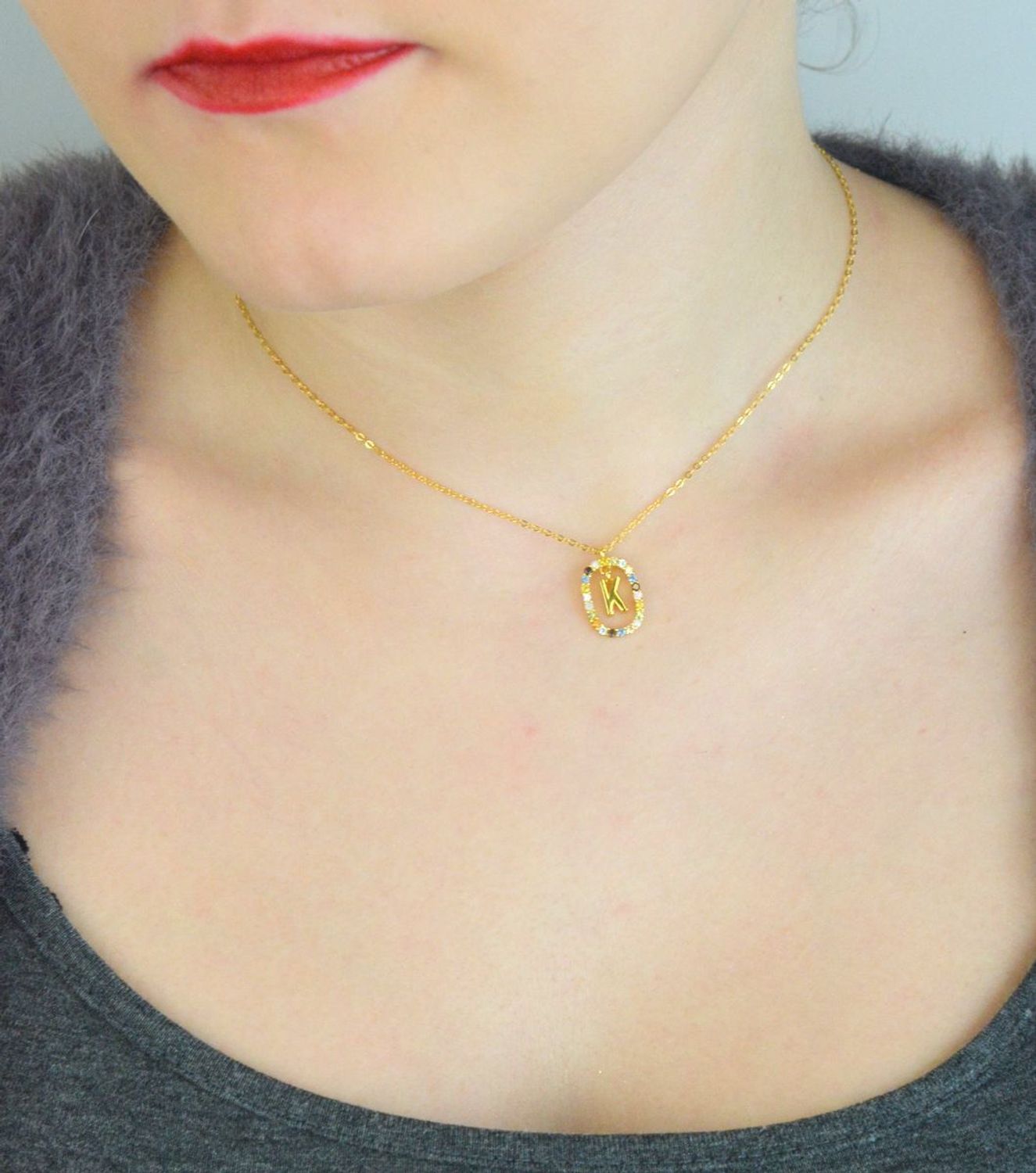Naszyjnik srebrny damski NSP6471-KZ – ankier z zawieszką i literką K, próba 925 💎.jpg