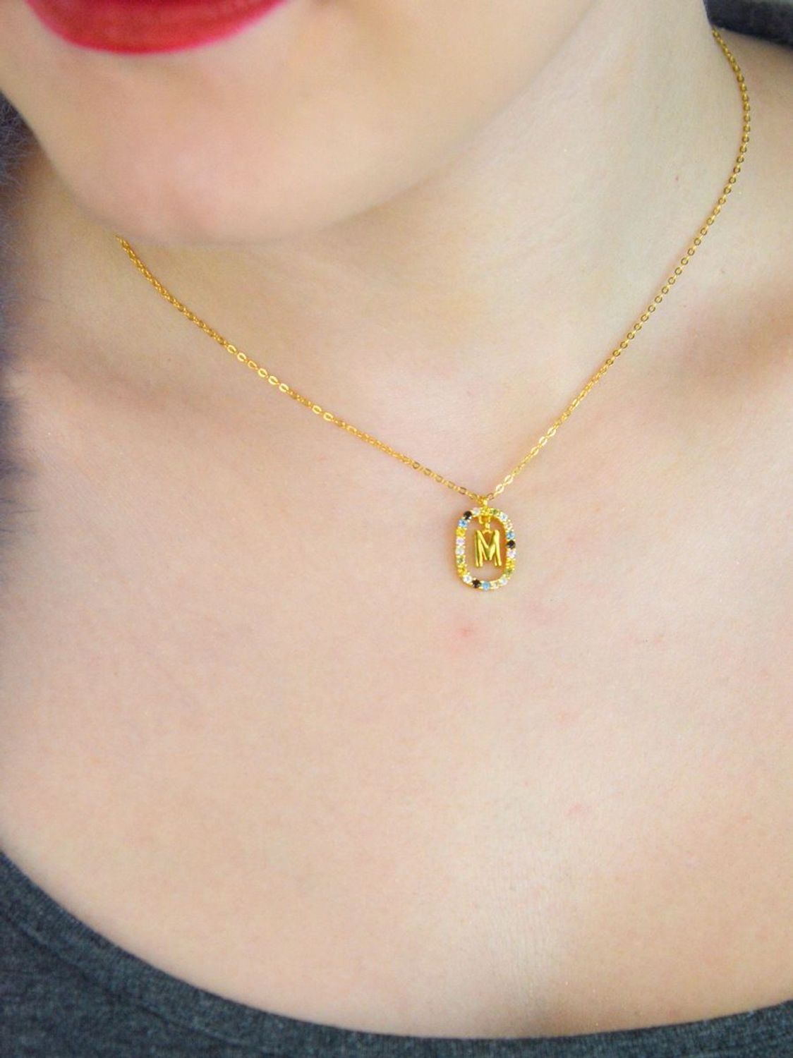 Naszyjnik srebrny pozłacany NSP6471-MZ – ankier z zawieszką i literką M, próba 925.jpg