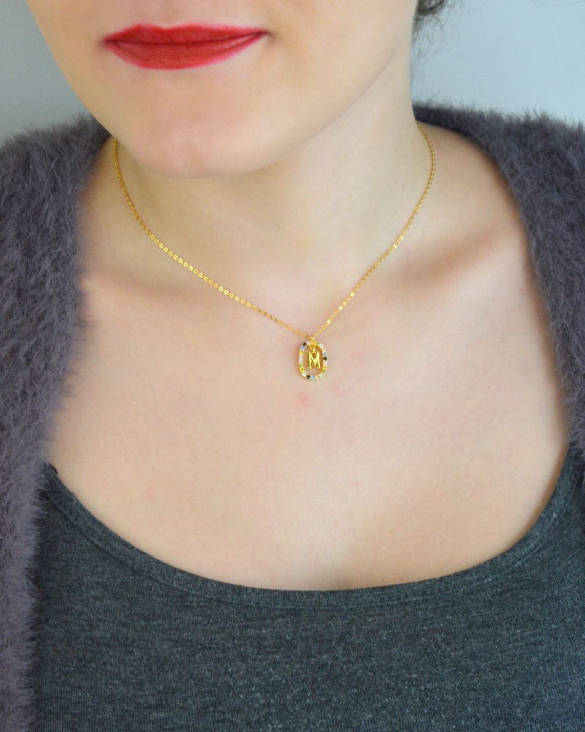 Naszyjnik srebrny pozłacany NSP6471-MZ – ankier z zawieszką i literką M, próba 925.jpg