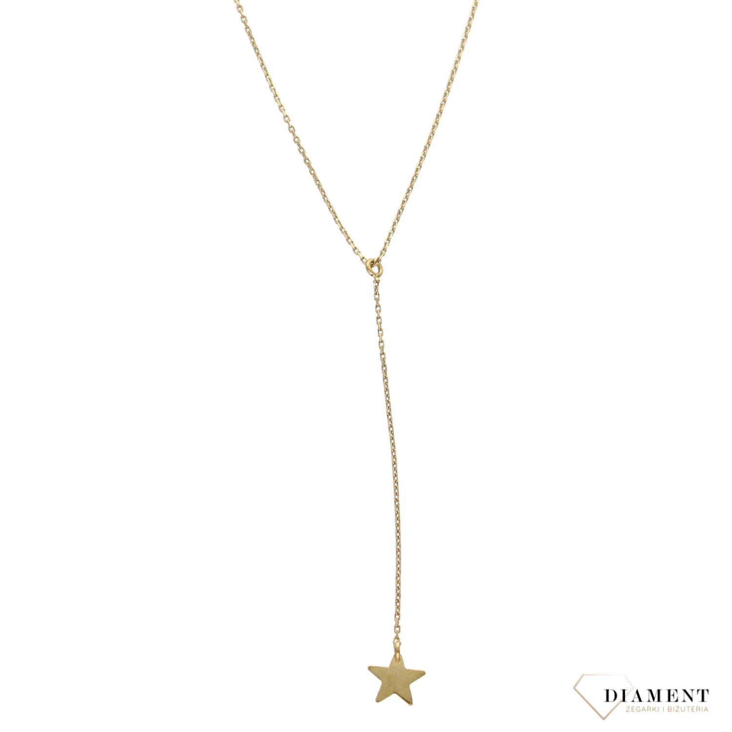 Złoty naszyjnik celebrytka typu krawatka z elementem ozdobnym w postaci gwiazdki. Naszyjnik został wykonany ze złota próby 333. Zapraszamy!.jpg