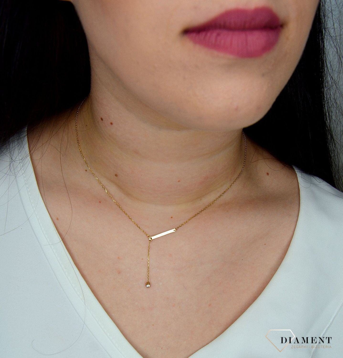 Złoty naszyjnik celebrytka 333 blaszka z cyrkonią wiszącą  NSZ-000000-024-333.jpg