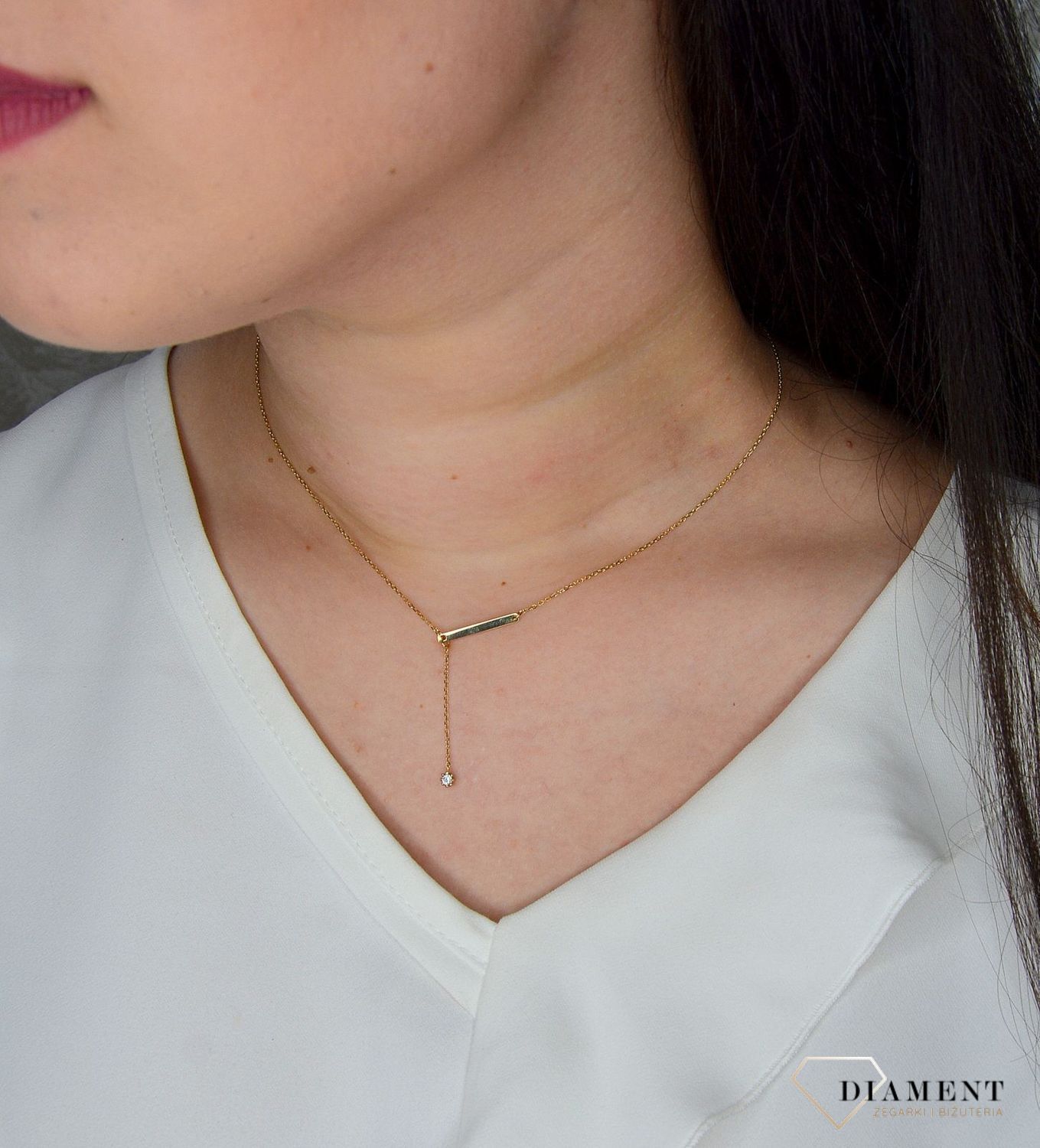 Złoty naszyjnik celebrytka 333 blaszka z cyrkonią wiszącą  NSZ-000000-024-333.jpg
