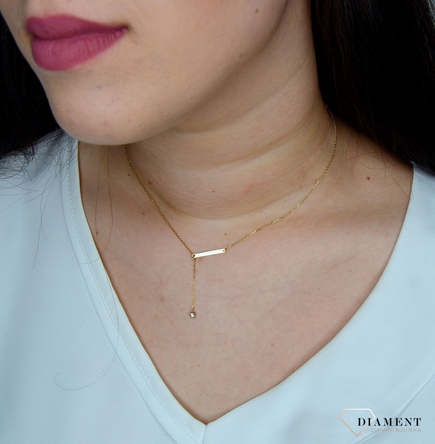 Złoty naszyjnik celebrytka 333 blaszka z cyrkonią wiszącą  NSZ-000000-024-333.jpg