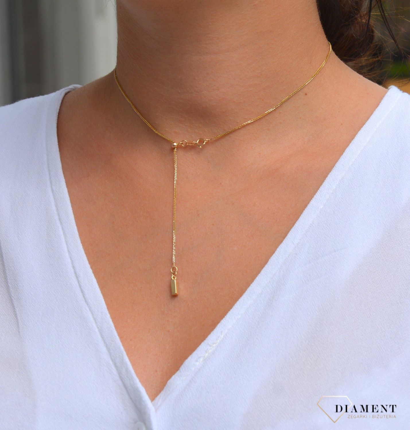 Złoty naszyjnik krawatka 585 'zakończony kwadracik'.jpg