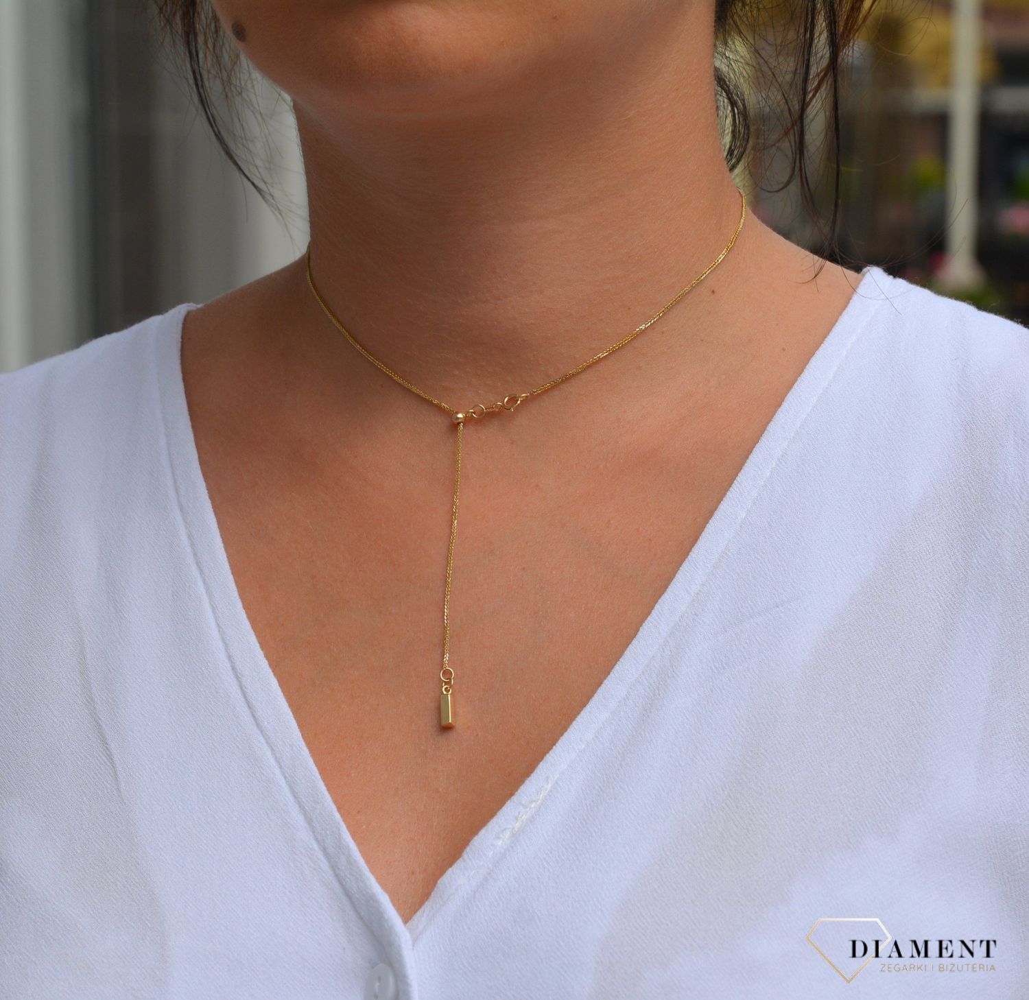 Złoty naszyjnik krawatka 585 'zakończony kwadracik'.jpg