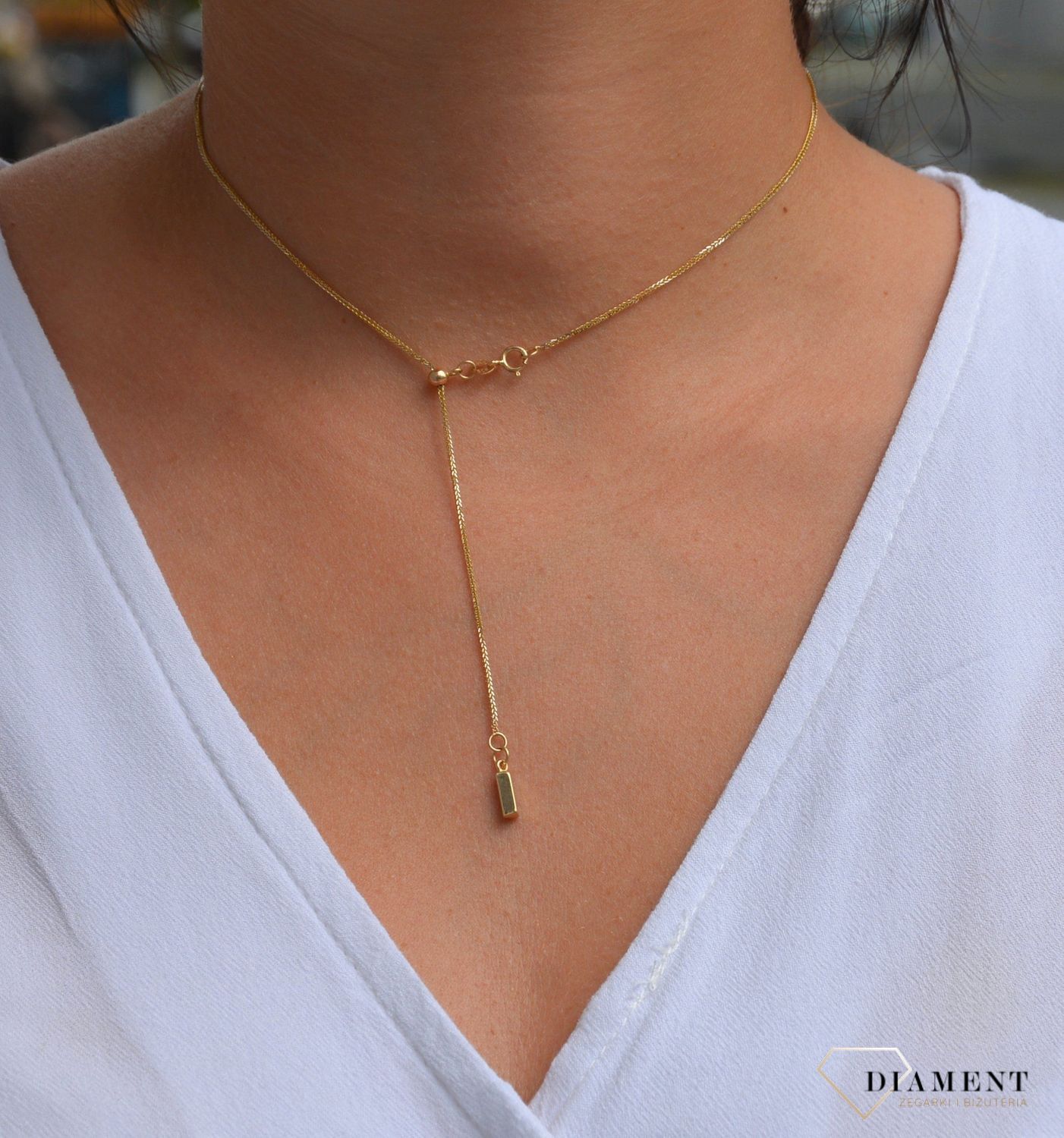 Złoty naszyjnik krawatka 585 'zakończony kwadracik'.jpg