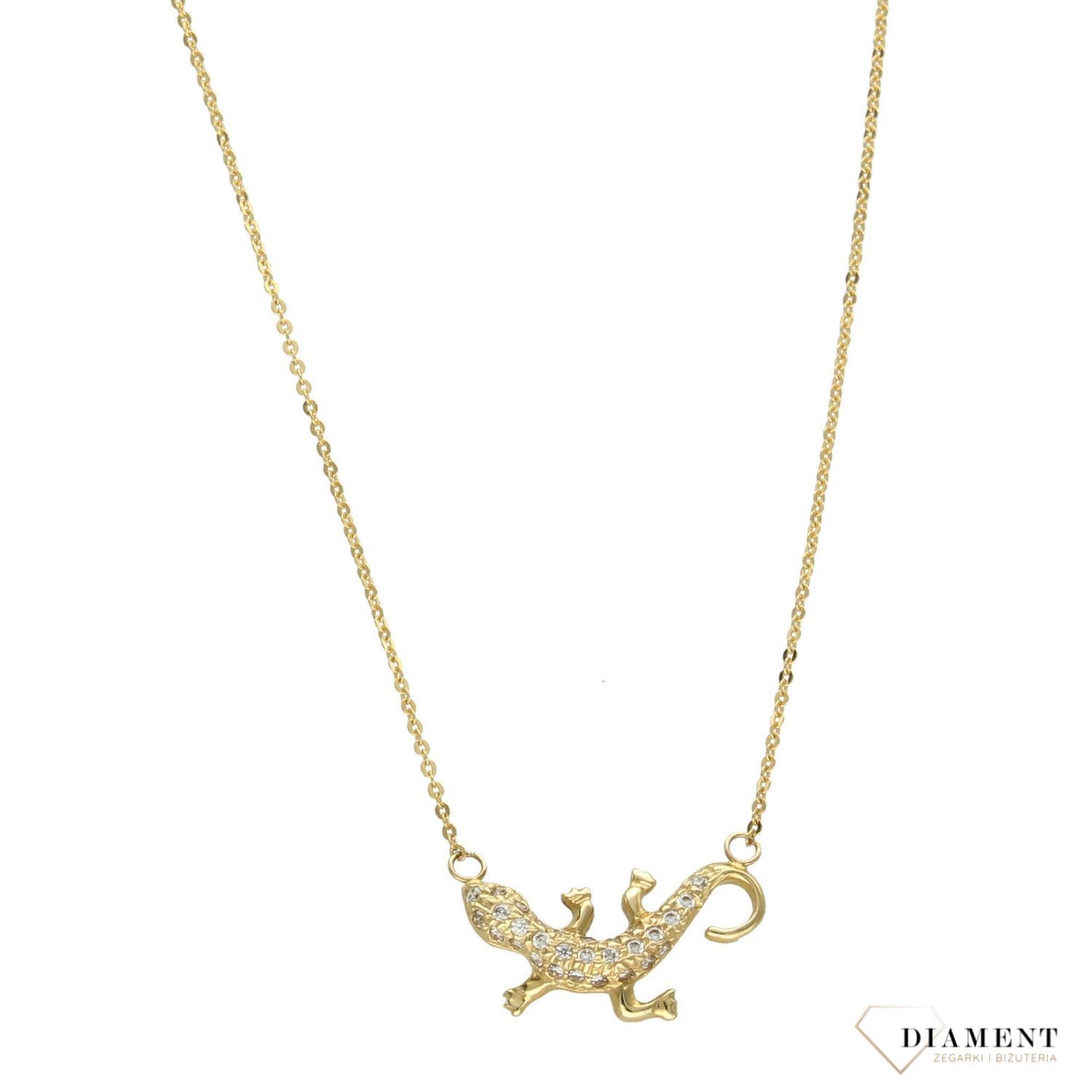 Złoty naszyjnik celebrytka 585 'jaszczurka z cyrkonii'.jpg