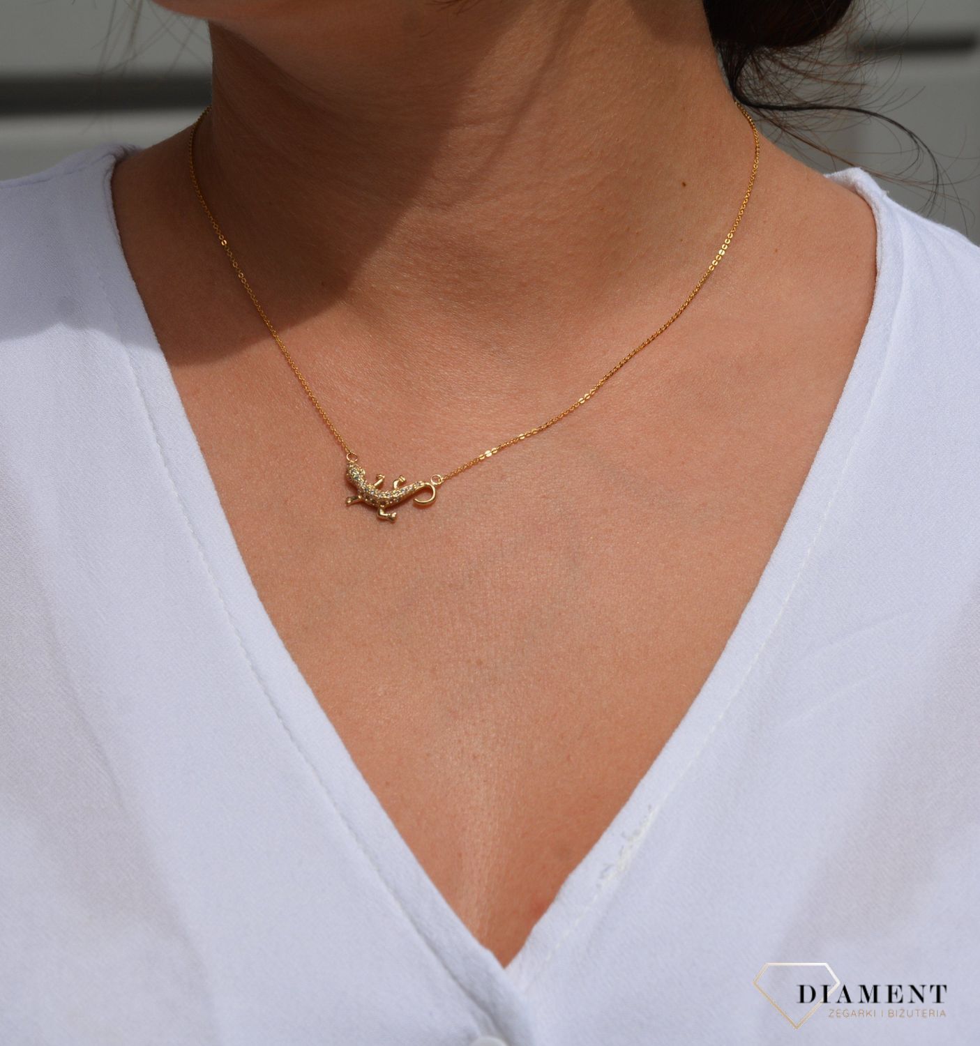 Złoty naszyjnik celebrytka 585 'jaszczurka z cyrkonii'.jpg