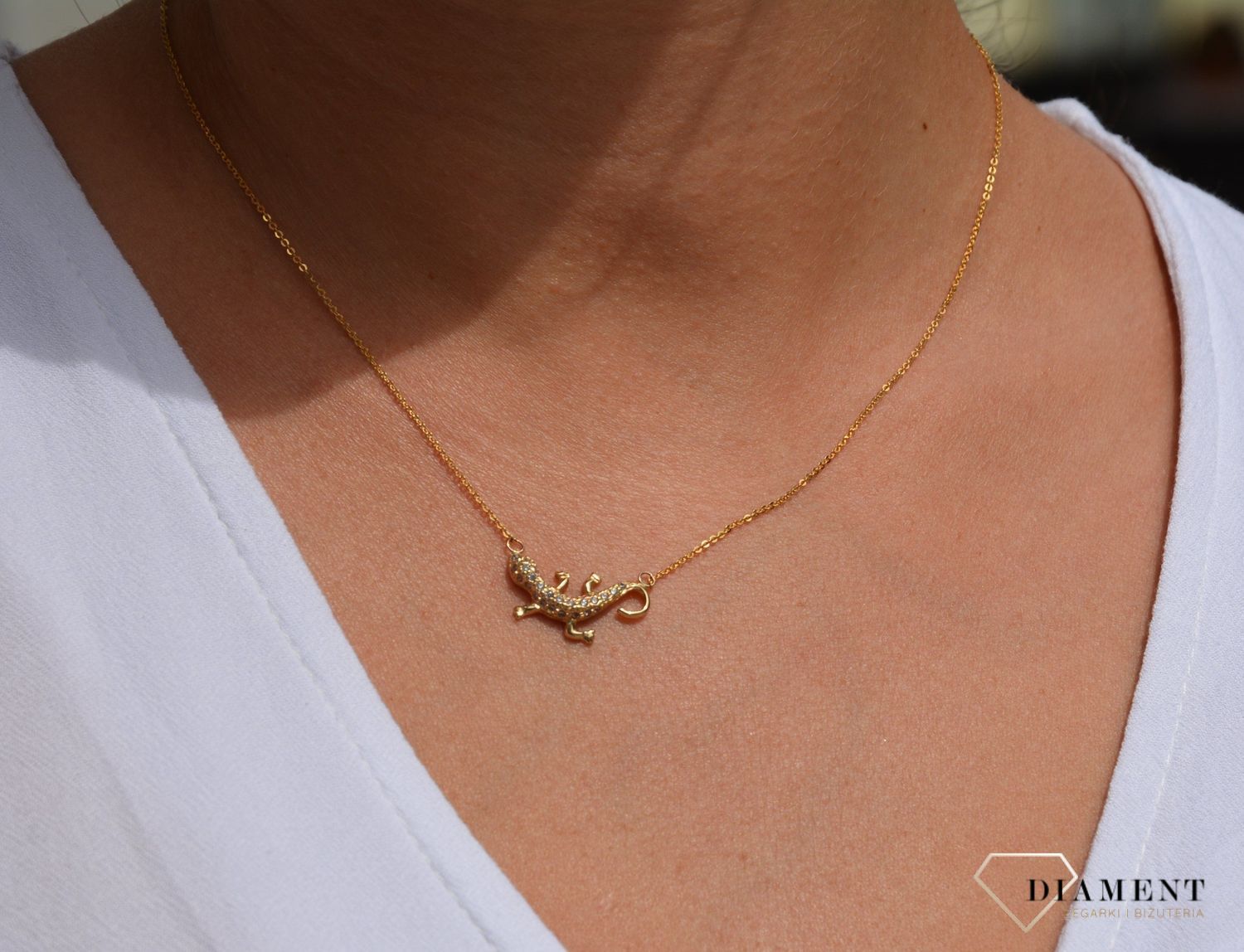 Złoty naszyjnik celebrytka 585 'jaszczurka z cyrkonii'.jpg