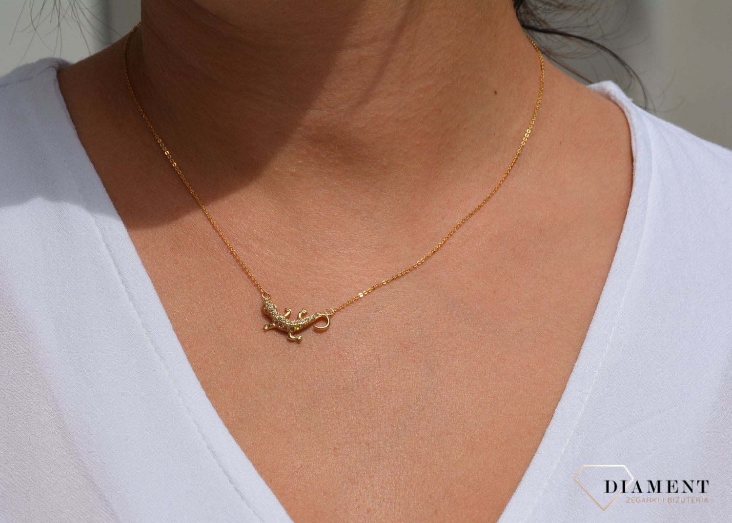 Złoty naszyjnik celebrytka 585 'jaszczurka z cyrkonii'.jpg