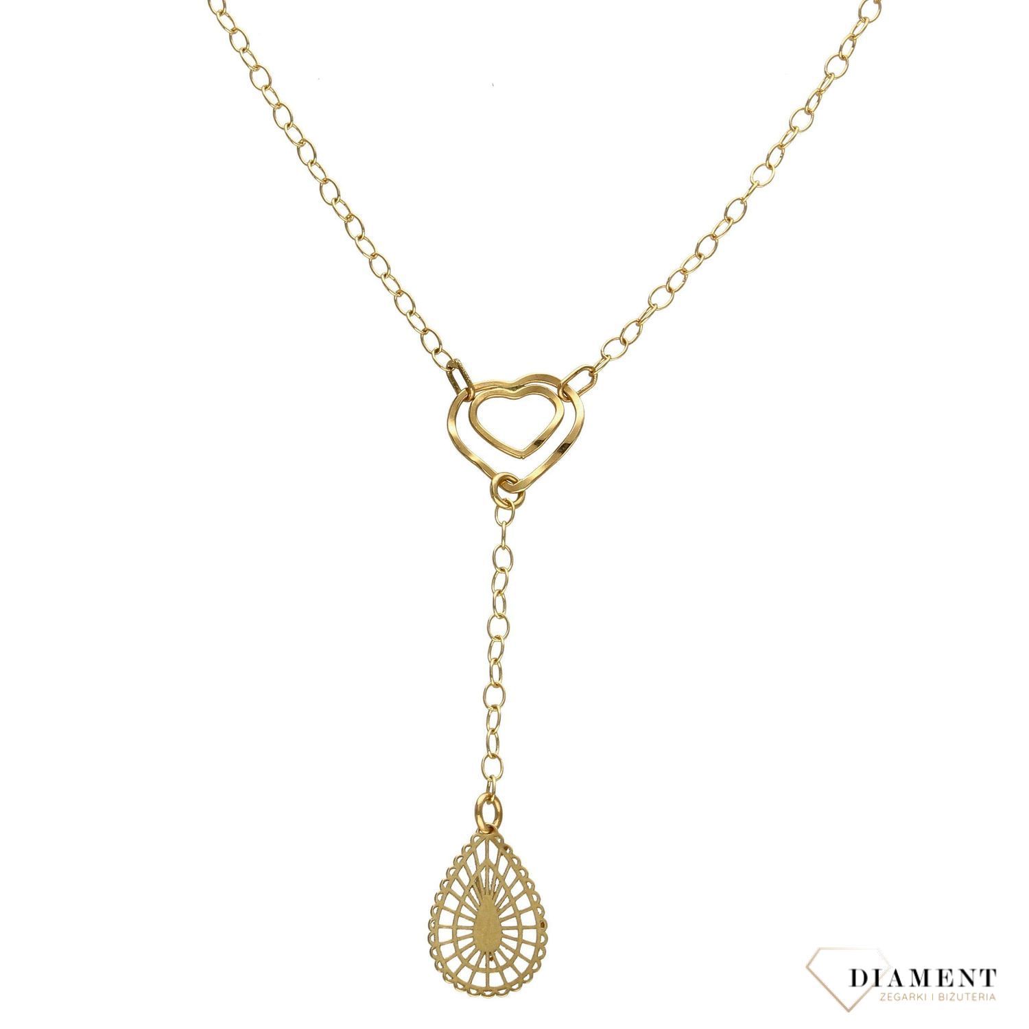 Naszyjnik złota celebrytka 585 krawatka serduszko z łezką. Prezentowany złoty naszyjnik damski  to doskonała propozycja dla kobiet, które cenią sobie efektowne i zarazem proste dodatki..jpg