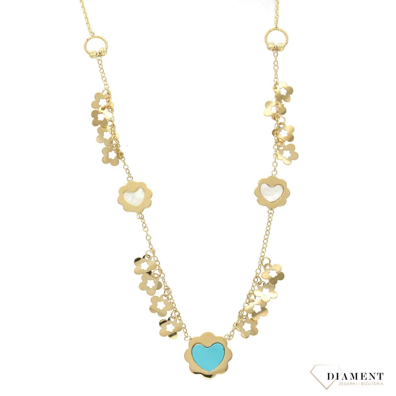 Naszyjnik złoty 585 serca i kwiaty.jpg
