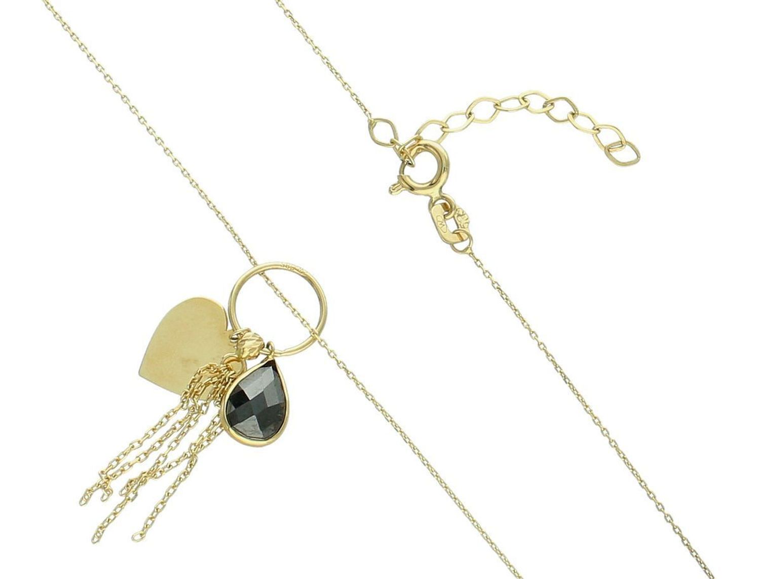 Złoty naszyjnik damski 585 z serduszkiem i czarną łezką. Niezwykle szykowny i delikatny naszyjnik wykonany z najwyższej jakości 14 –karatowego żółtego złota to elegancki dodatek do wielu 1.jpg