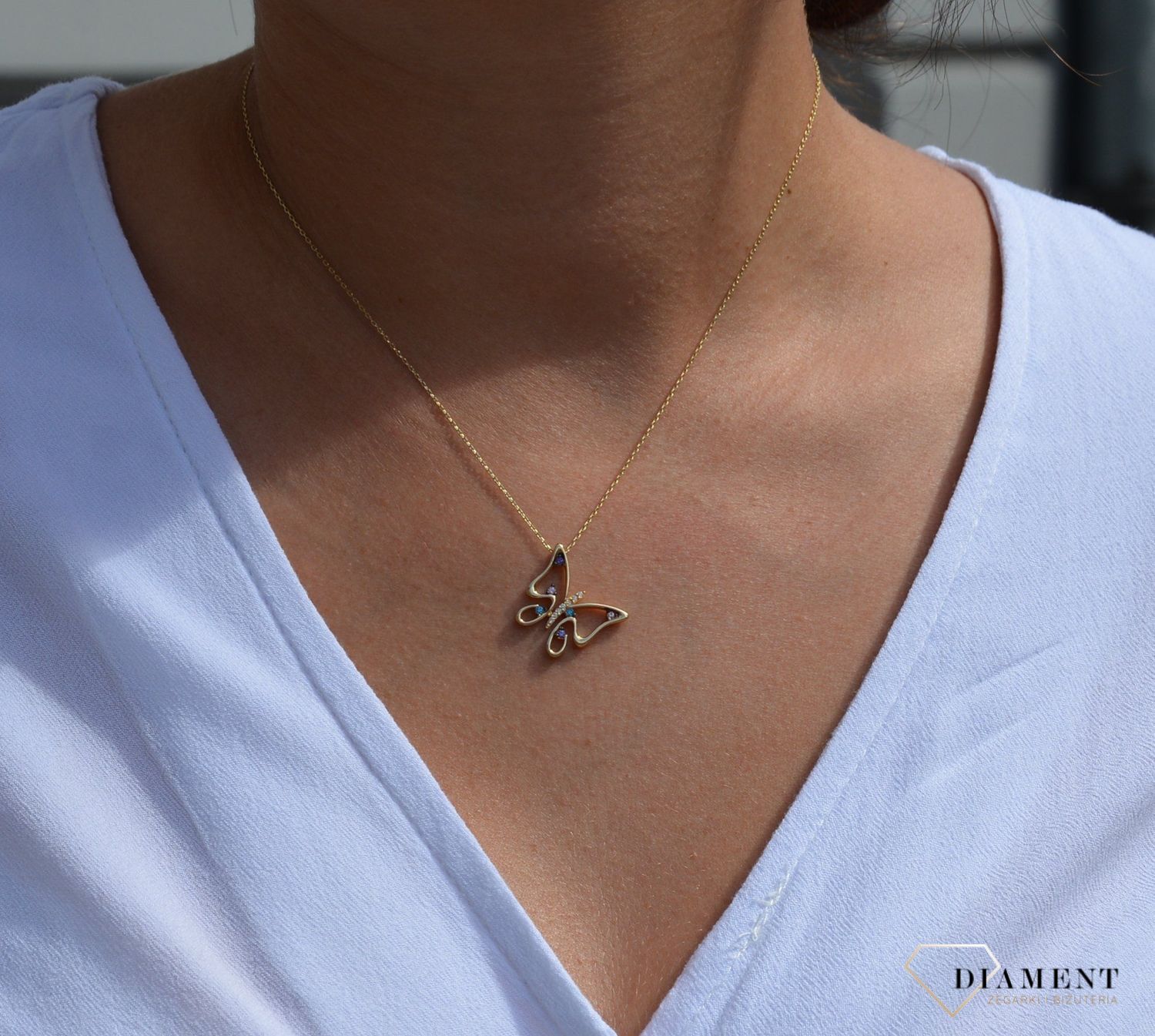 Złoty naszyjnik celebrytka 585 'motyl z cyrkonią'.jpg