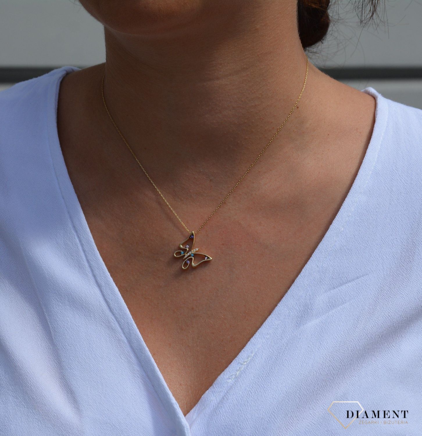 Złoty naszyjnik celebrytka 585 'motyl z cyrkonią'.jpg
