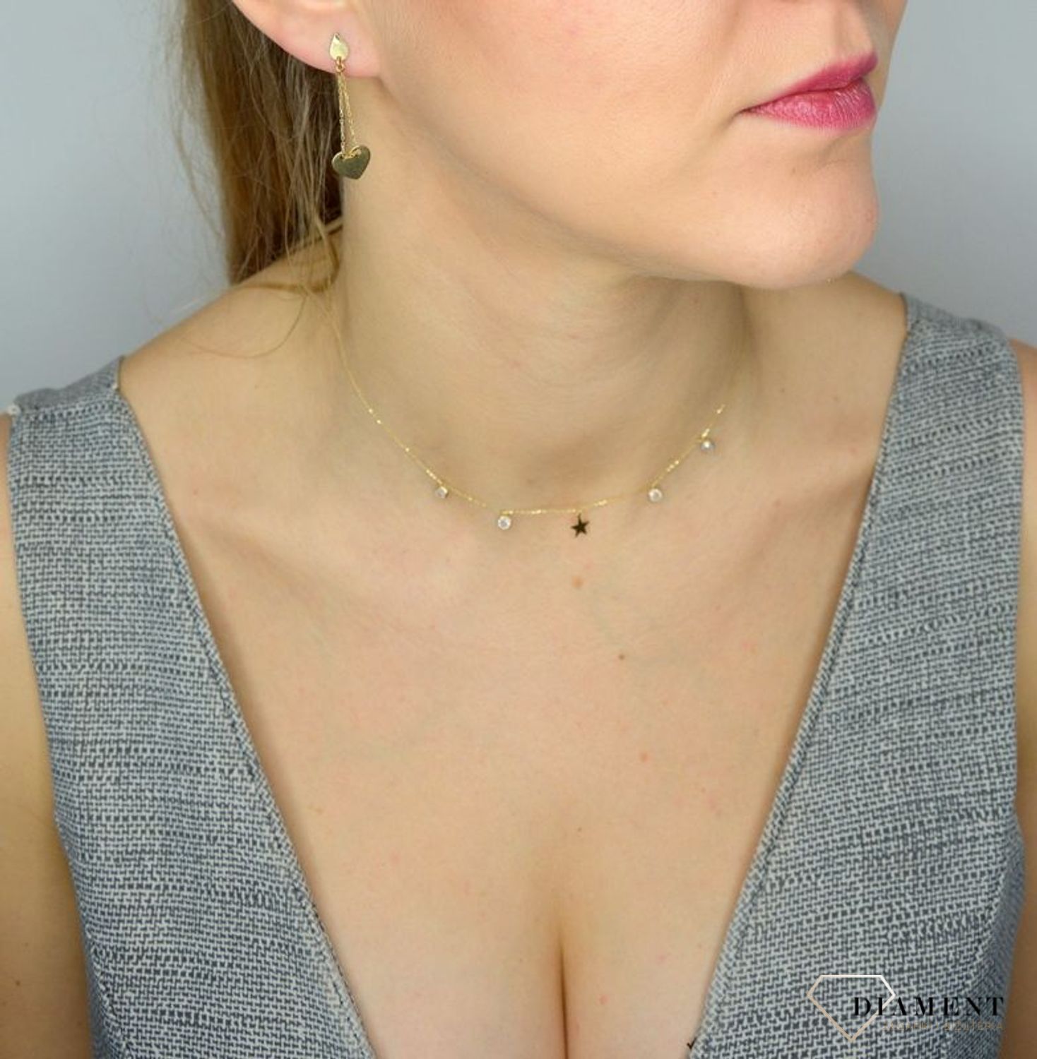 Naszyjnik złoty choker z gwiazdkami i cyrkoniami próby 585 NSZ-000000-063-585.jpg