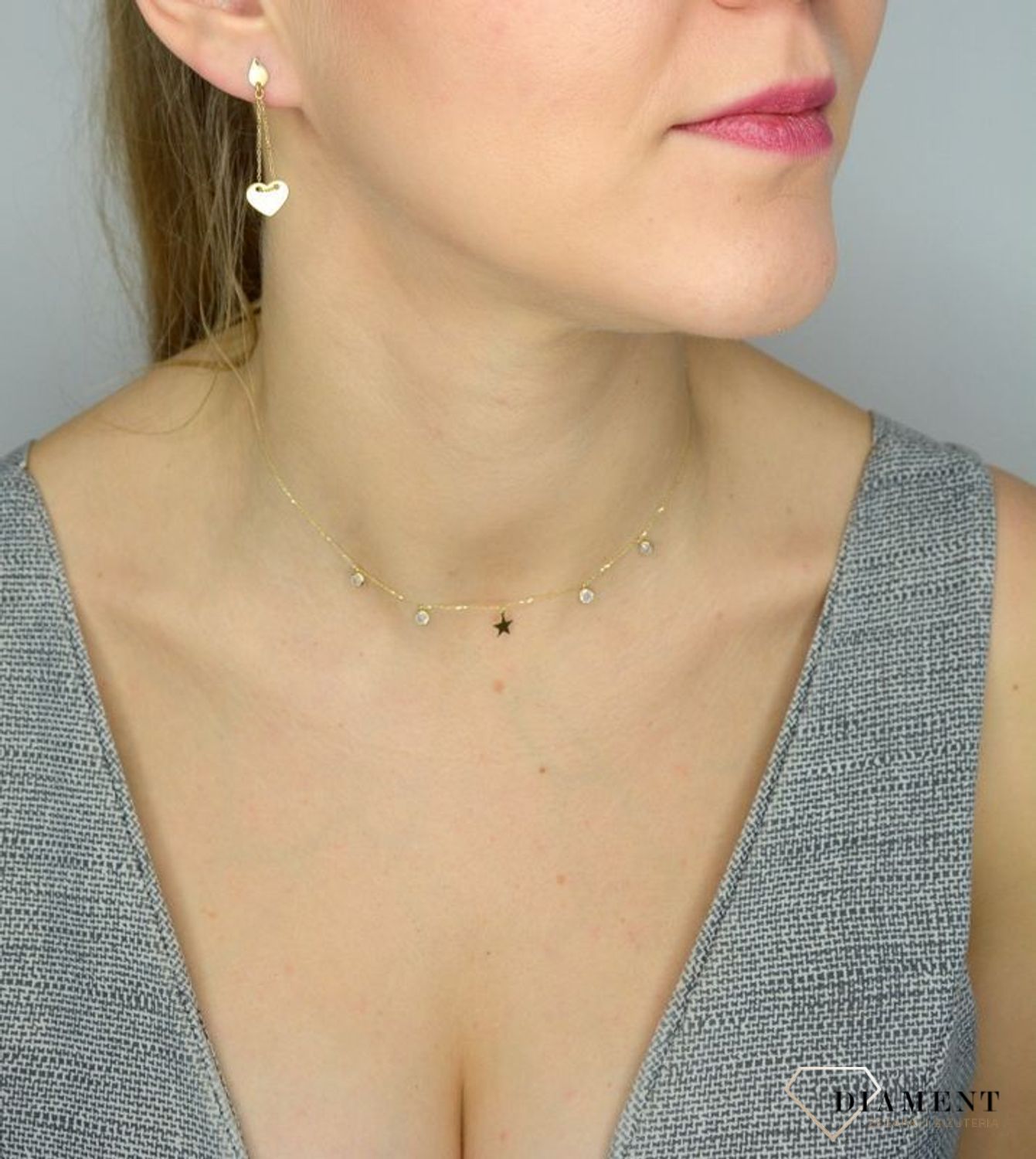 Naszyjnik złoty choker z gwiazdkami i cyrkoniami próby 585 NSZ-000000-063-585.jpg
