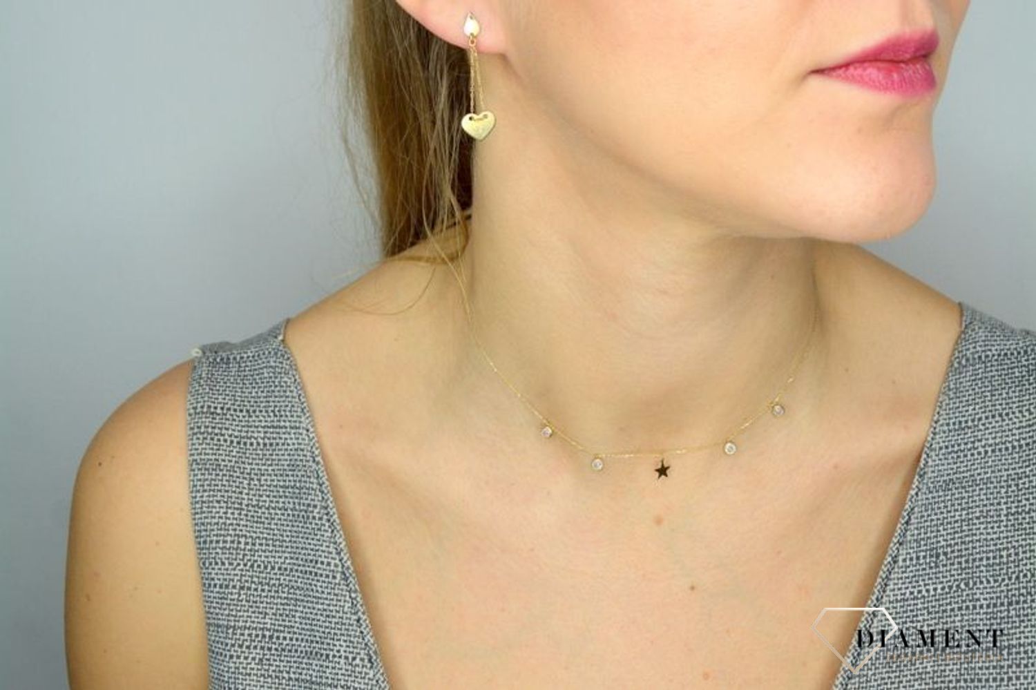Naszyjnik złoty choker z gwiazdkami i cyrkoniami próby 585 NSZ-000000-063-585.jpg