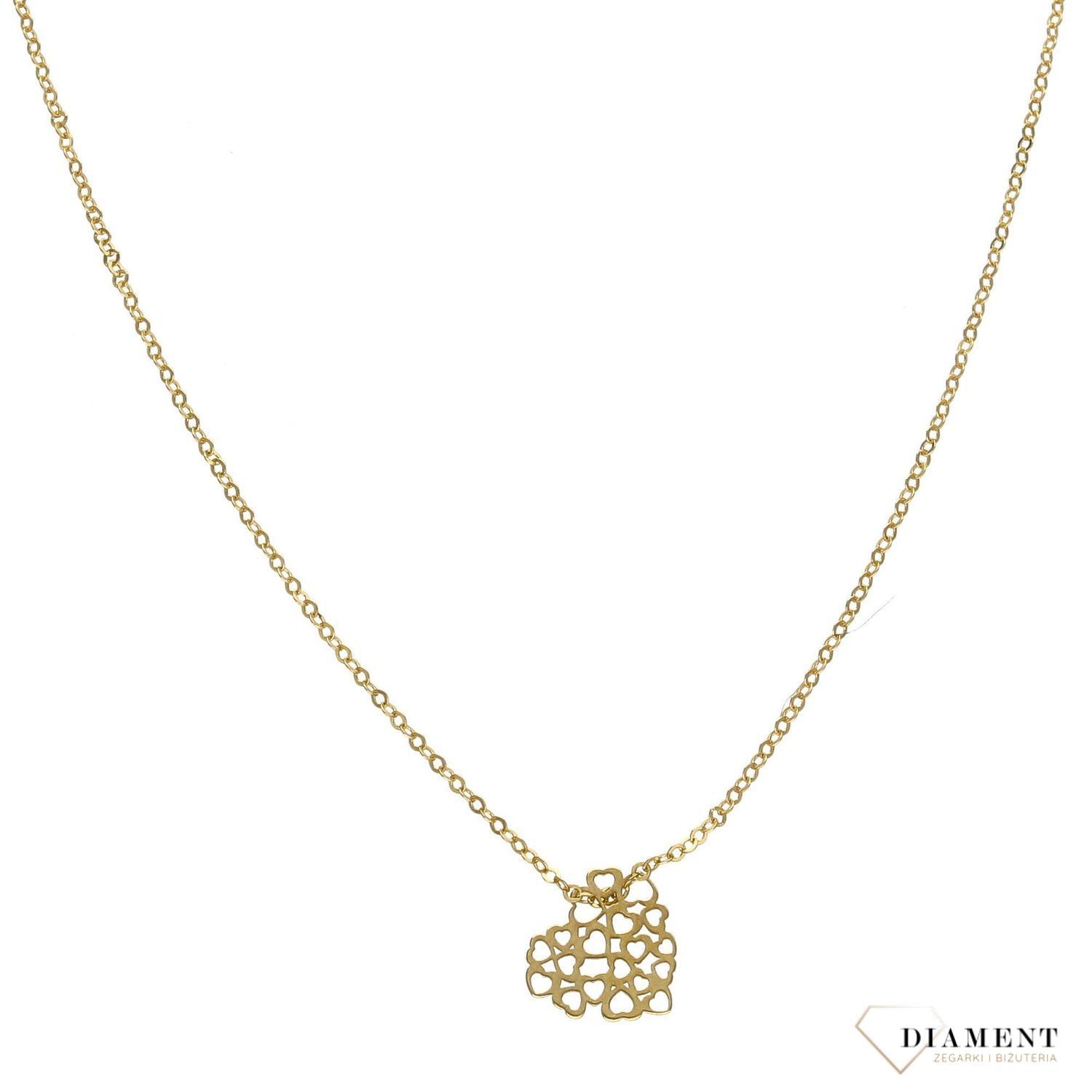 Naszyjnik złota celebrytka 585 ażurowe serce. Prezentowany złoty naszyjnik damski  to doskonała propozycja dla kobiet, które cenią sobie efektowne i zarazem proste dodatki..jpg