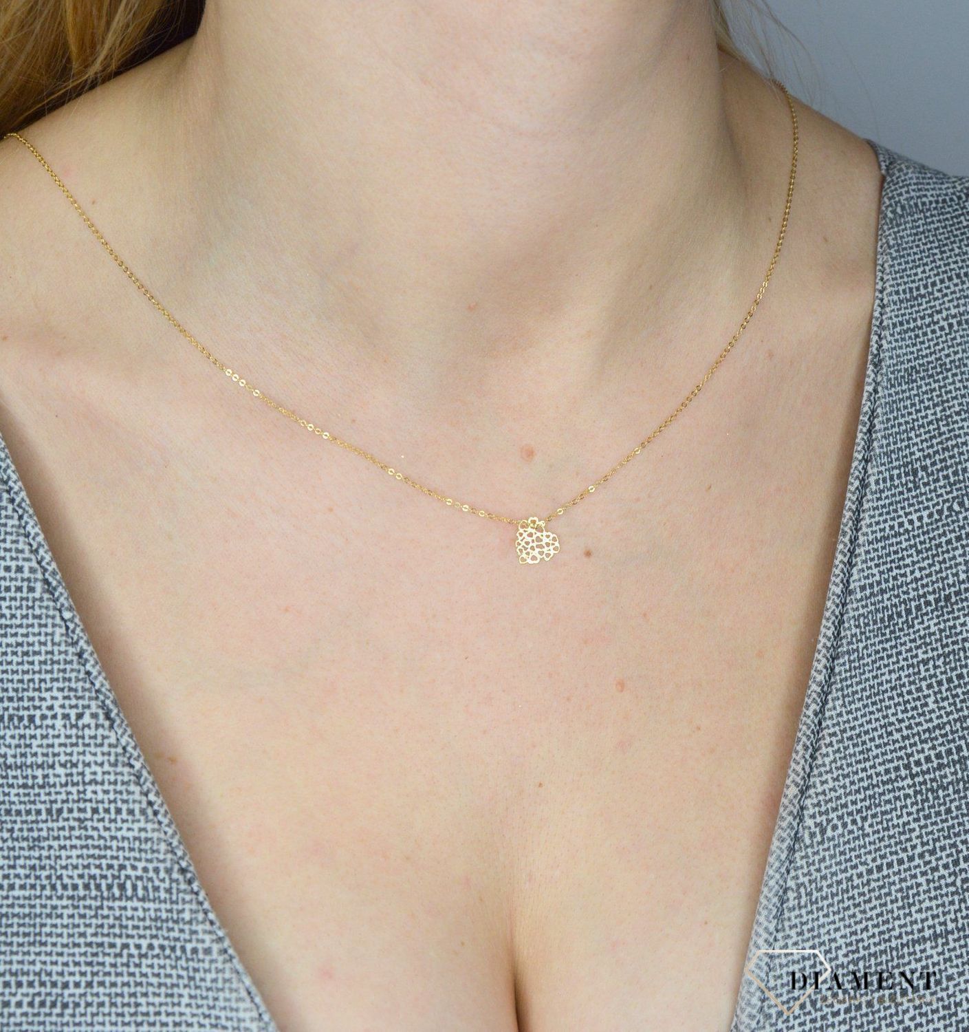 Naszyjnik złota celebrytka 585 ażurowe serce. Prezentowany złoty naszyjnik damski  to doskonała propozycja dla kobiet, które cenią sobie efektowne i zarazem proste dodatki..jpg