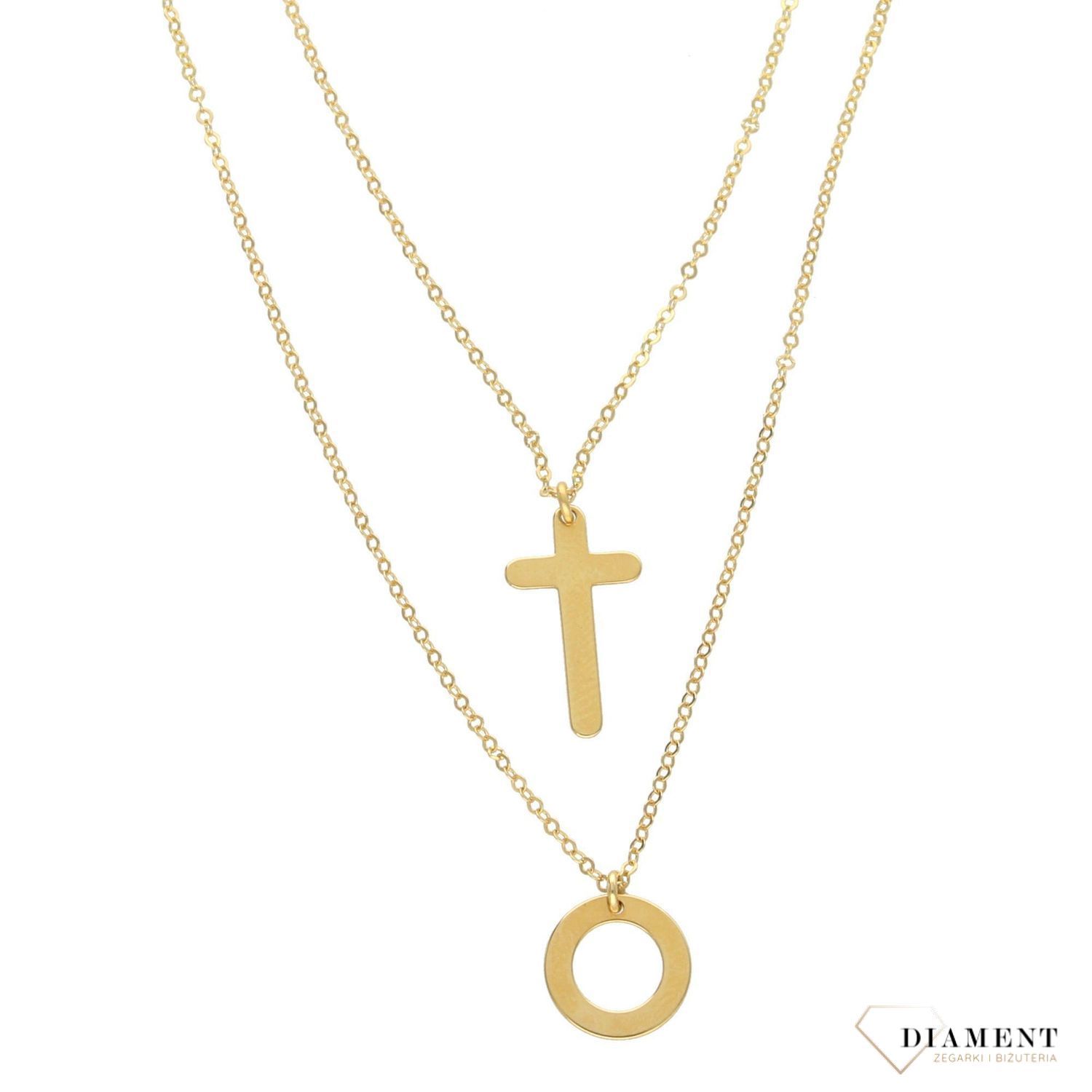 Złoty naszyjnik celebrytka kółko krzyżyk.jpg
