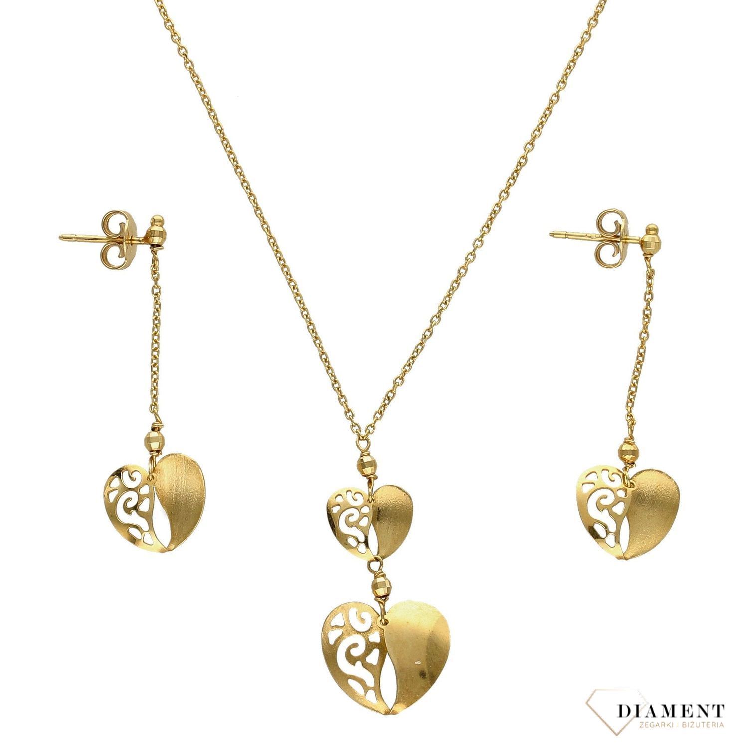 Złoty komplet biżuterii 585 ażurowe serca NSZ-000000-084-585.jpg