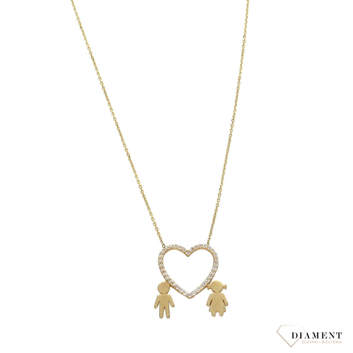 Złoty naszyjnik celebrytka 585 serce z cyrkonią i dziećmi.jpg