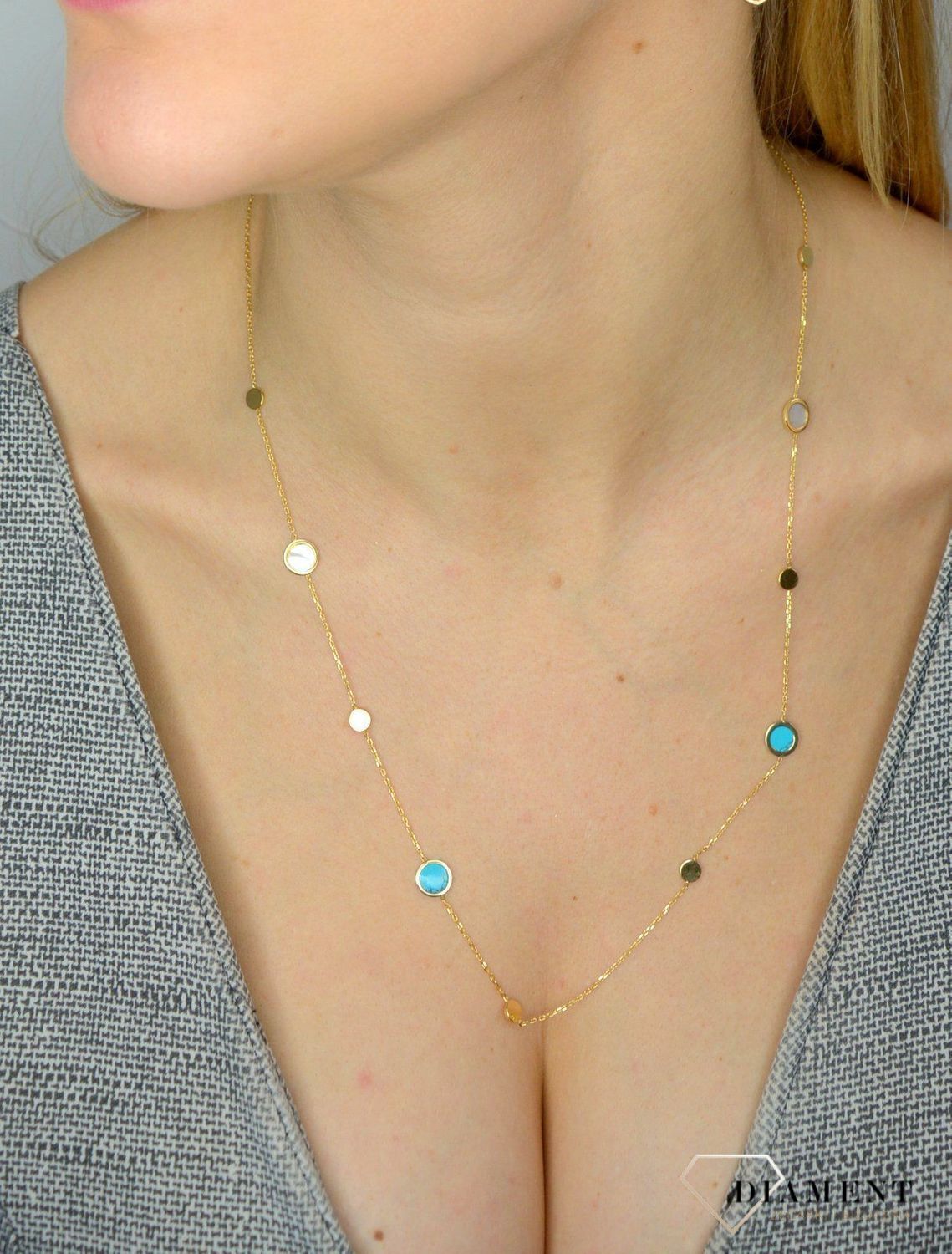 Naszyjnik złoty długi blaszki turkus i masa perłowa NSZ-000000-100-585.jpg