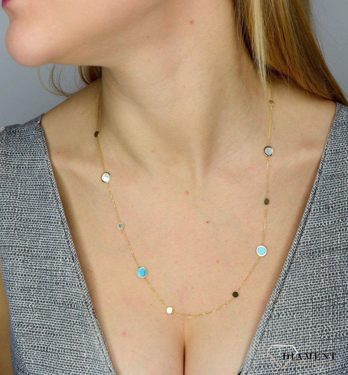 Naszyjnik złoty długi blaszki turkus i masa perłowa NSZ-000000-100-585.jpg