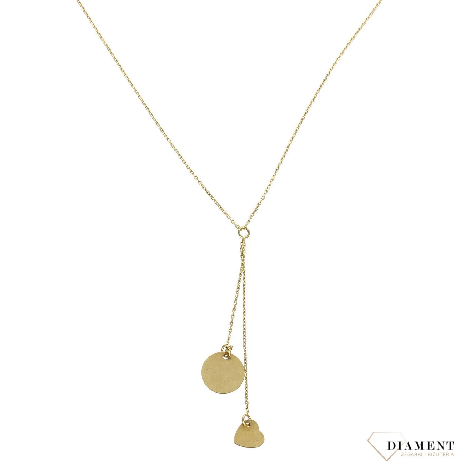 Naszyjnik złota celebrytka krawatka 585 blaszka z serduszkiem. Prezentowany złoty naszyjnik damski  to doskonała propozycja dla kobiet, które cenią sobie efektowne i zarazem proste dodatki..jpg