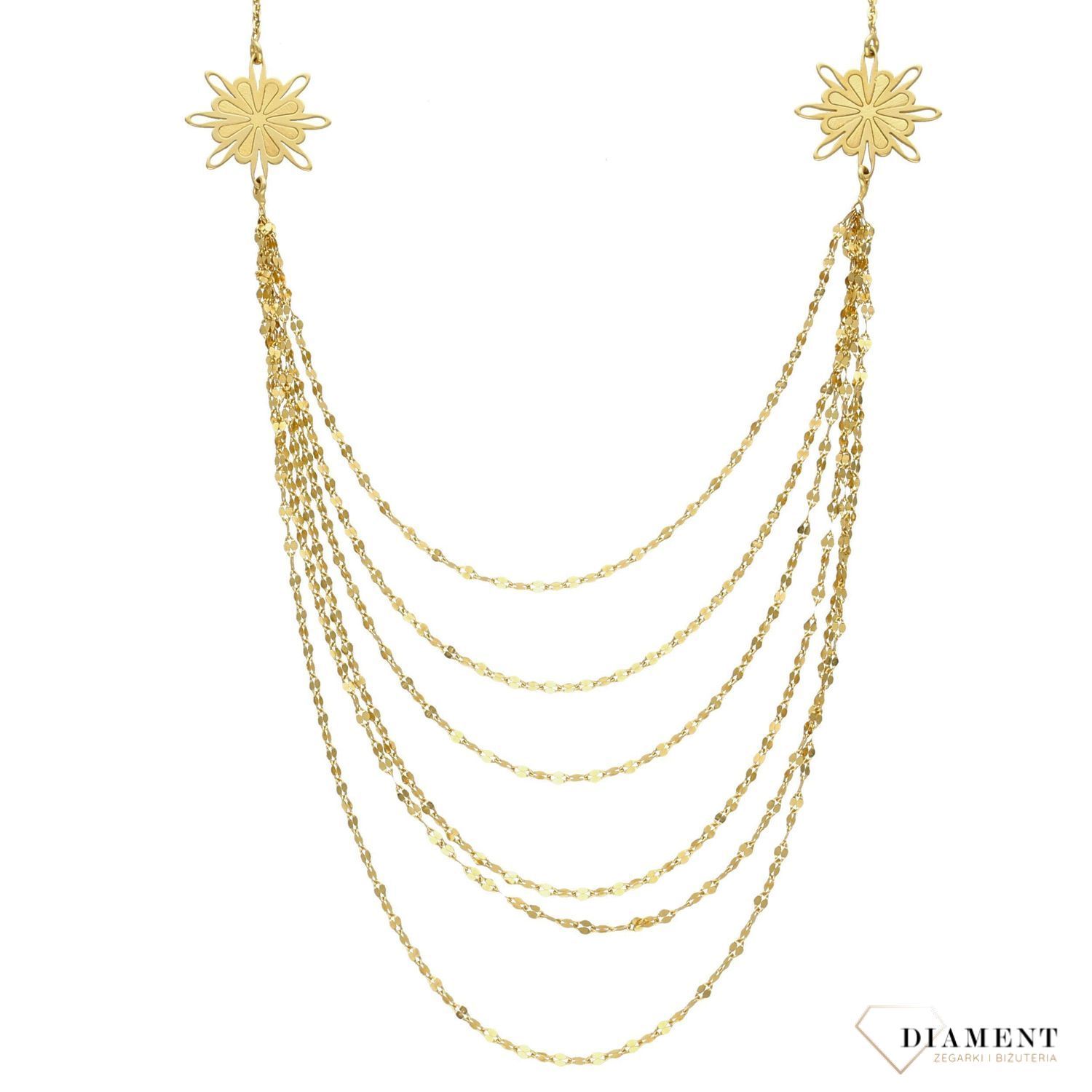 Złoty naszyjnik 585 łańcuszki i kwiatki NSZ-000000-118-585.jpg