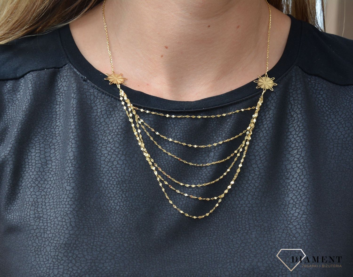 Złoty naszyjnik 585 łańcuszki i kwiatki NSZ-000000-118-585.jpg