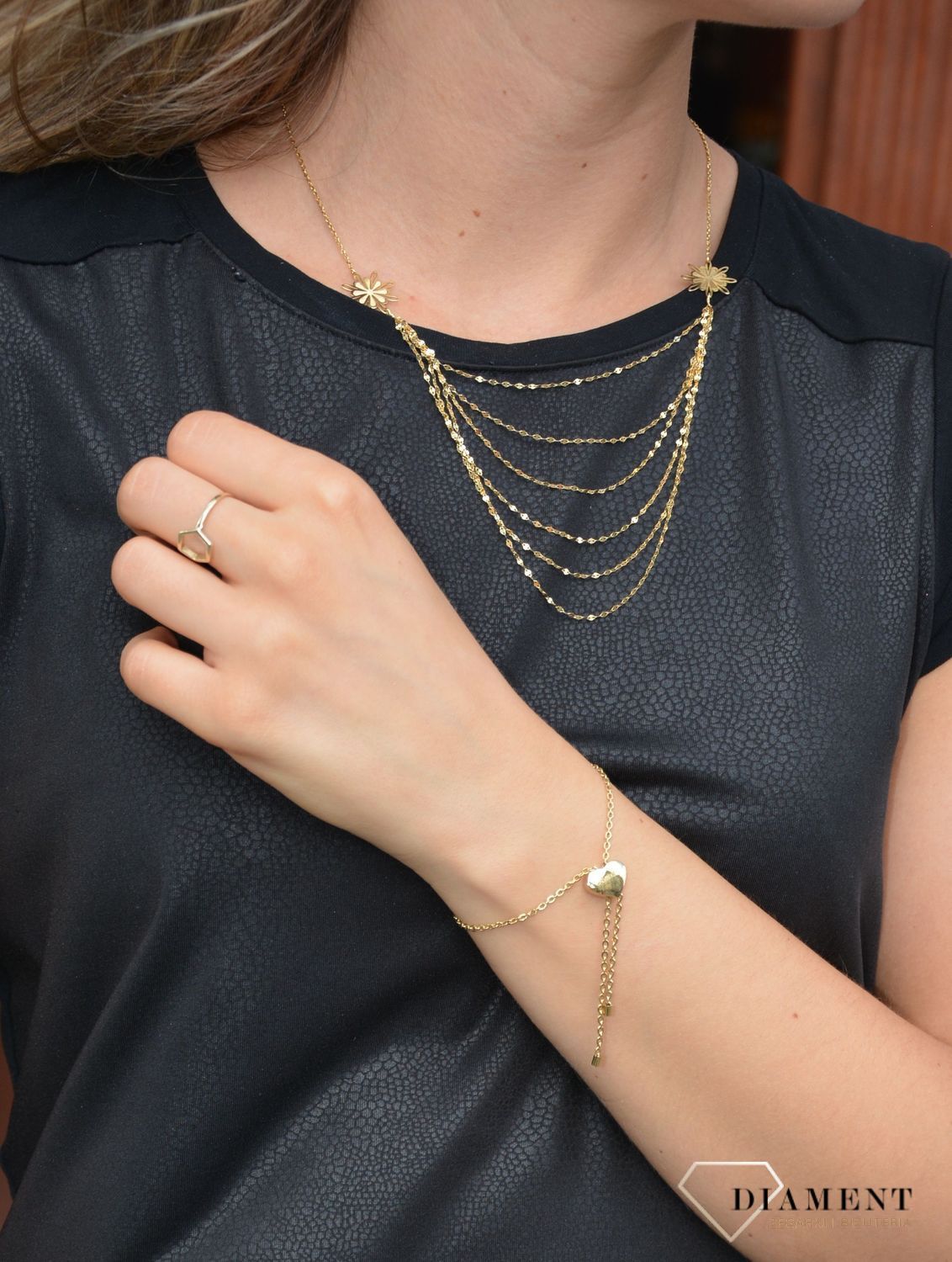 Złoty naszyjnik 585 łańcuszki i kwiatki NSZ-000000-118-585.jpg