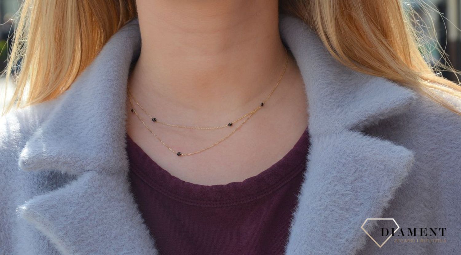 Złoty naszyjnik celebrytka z podwójnym łańcuszkiem i czarnymi cyrkoniami✓Złote Naszyjniki Damskie w Sklepie z Biżuterią zegarki-diament.pl✓Piękne i Eleganckie Naszyjniki dla Kobiet✓Prawdziwe Złoto ✓Darmowa wysyłka✓.jpg