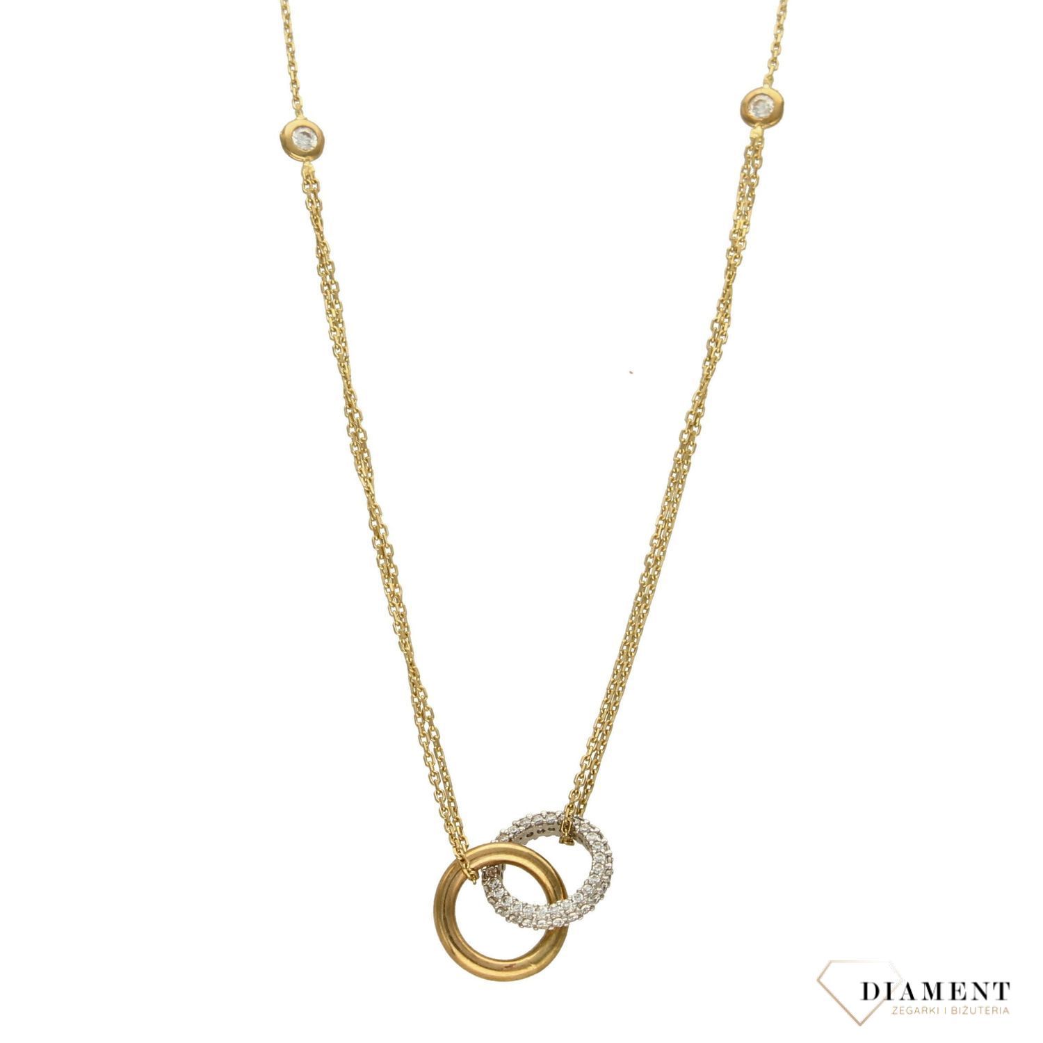 Złoty naszyjnik celebrytka dwa złączone kółka ozdobiony cyrkoniami✓Złote Naszyjniki Damskie w Sklepie z Biżuterią zegarki-diament.pl✓Piękne i Eleganckie Naszyjniki dla Kobiet✓Prawdziwe Złoto ✓Darmowa wysyłka✓.jpg