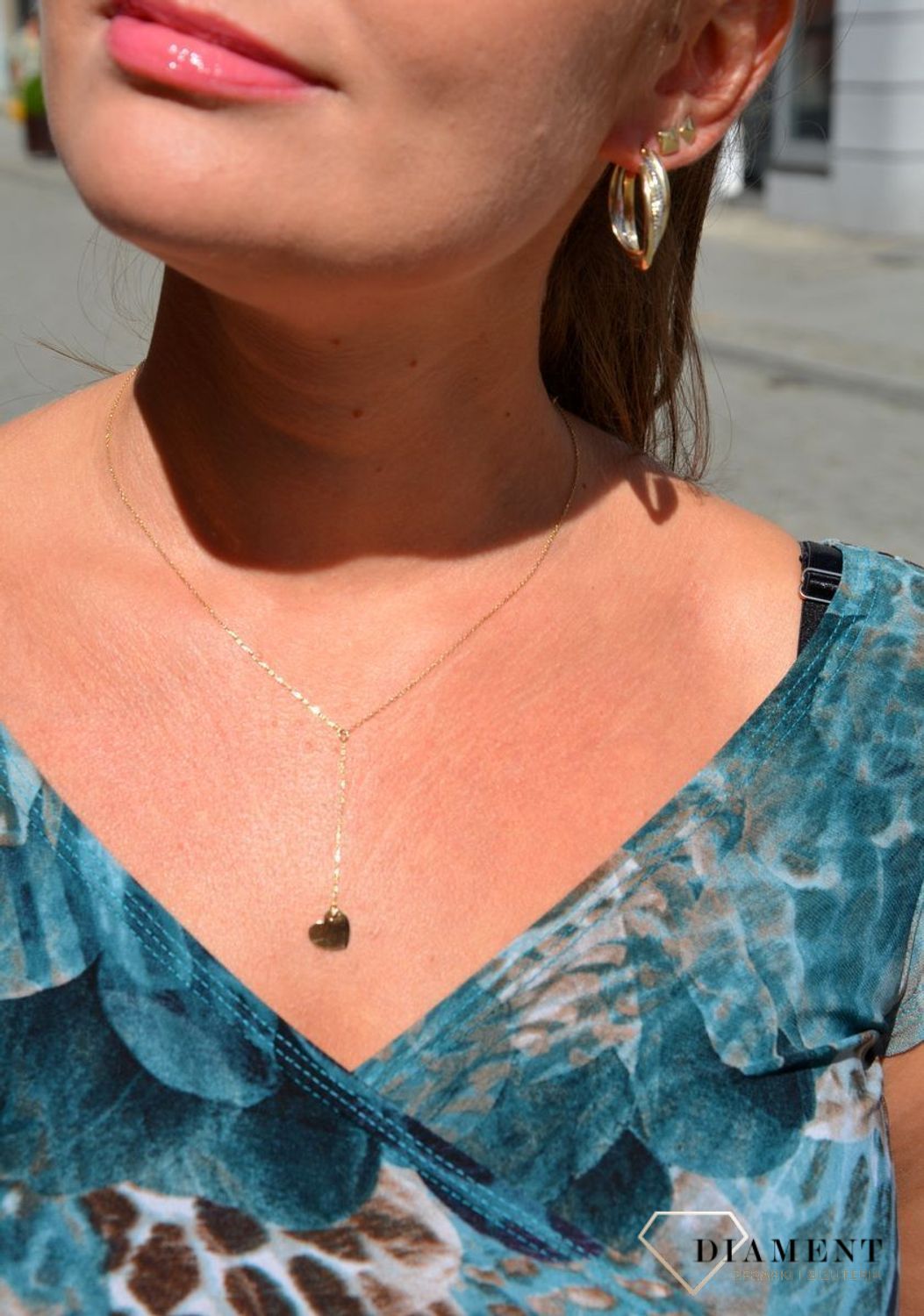 Złoty naszyjnik celebrytka 585 'krawatka z sercem'.jpg